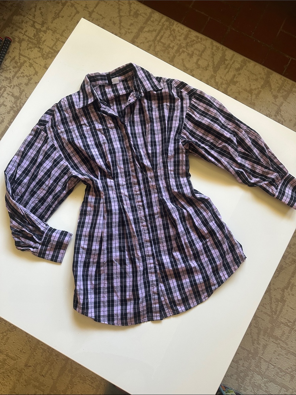 H&M Purple and Black Plaid Button-Down Dress